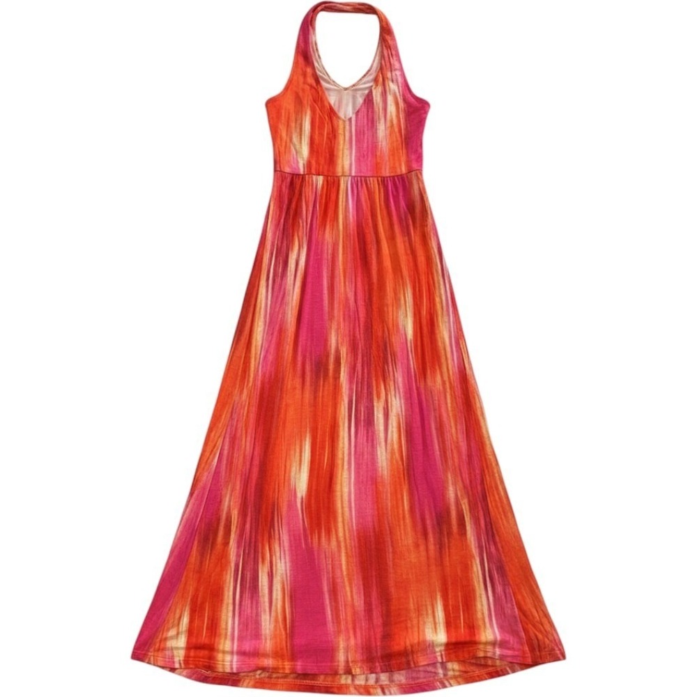 Tommy Bahama Dress Colorful Tie Dye Halter Maxi L Vacation Resort Beach Cruise
